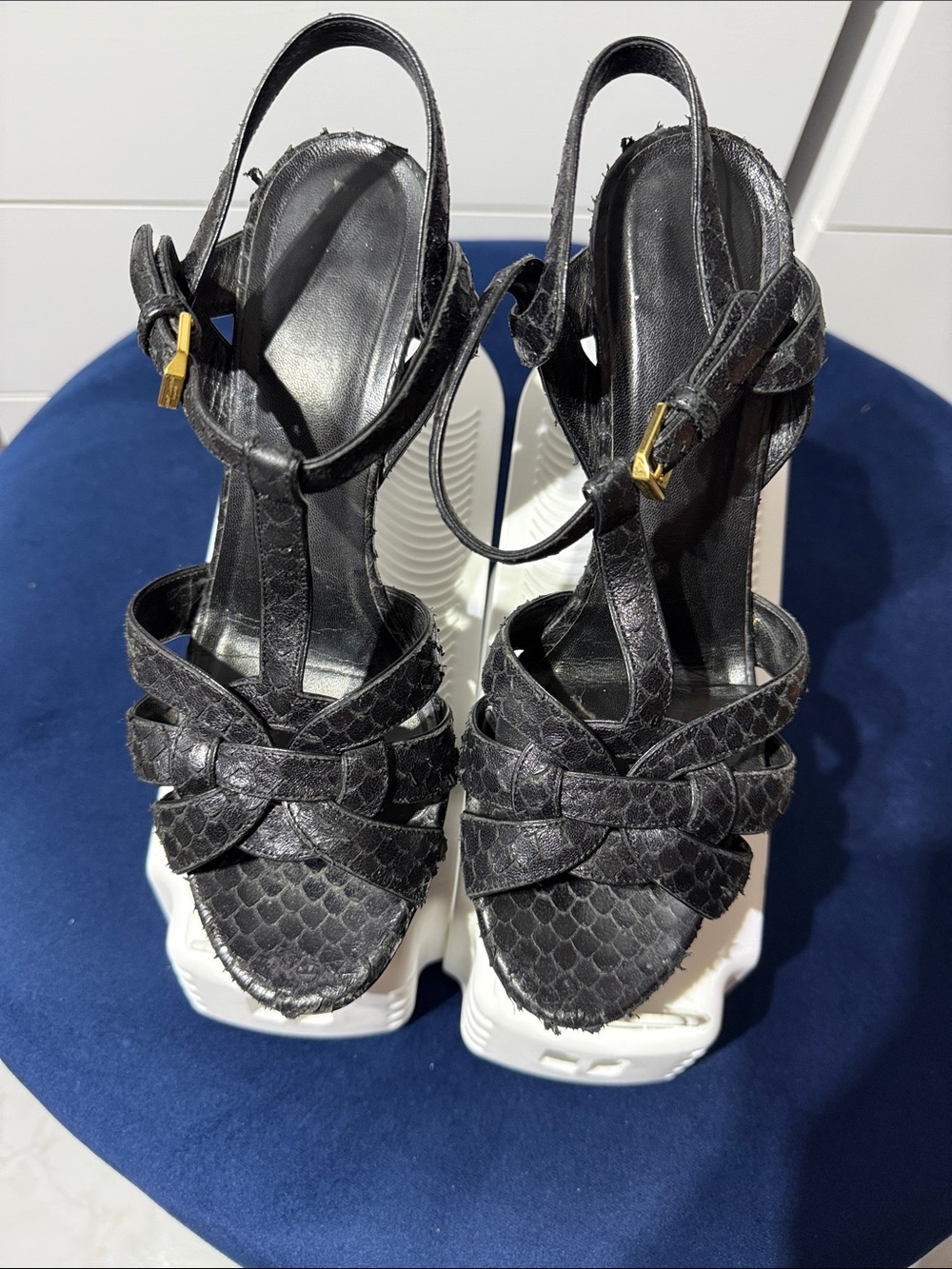 Black Snake-Embossed Women's Slingback Heels